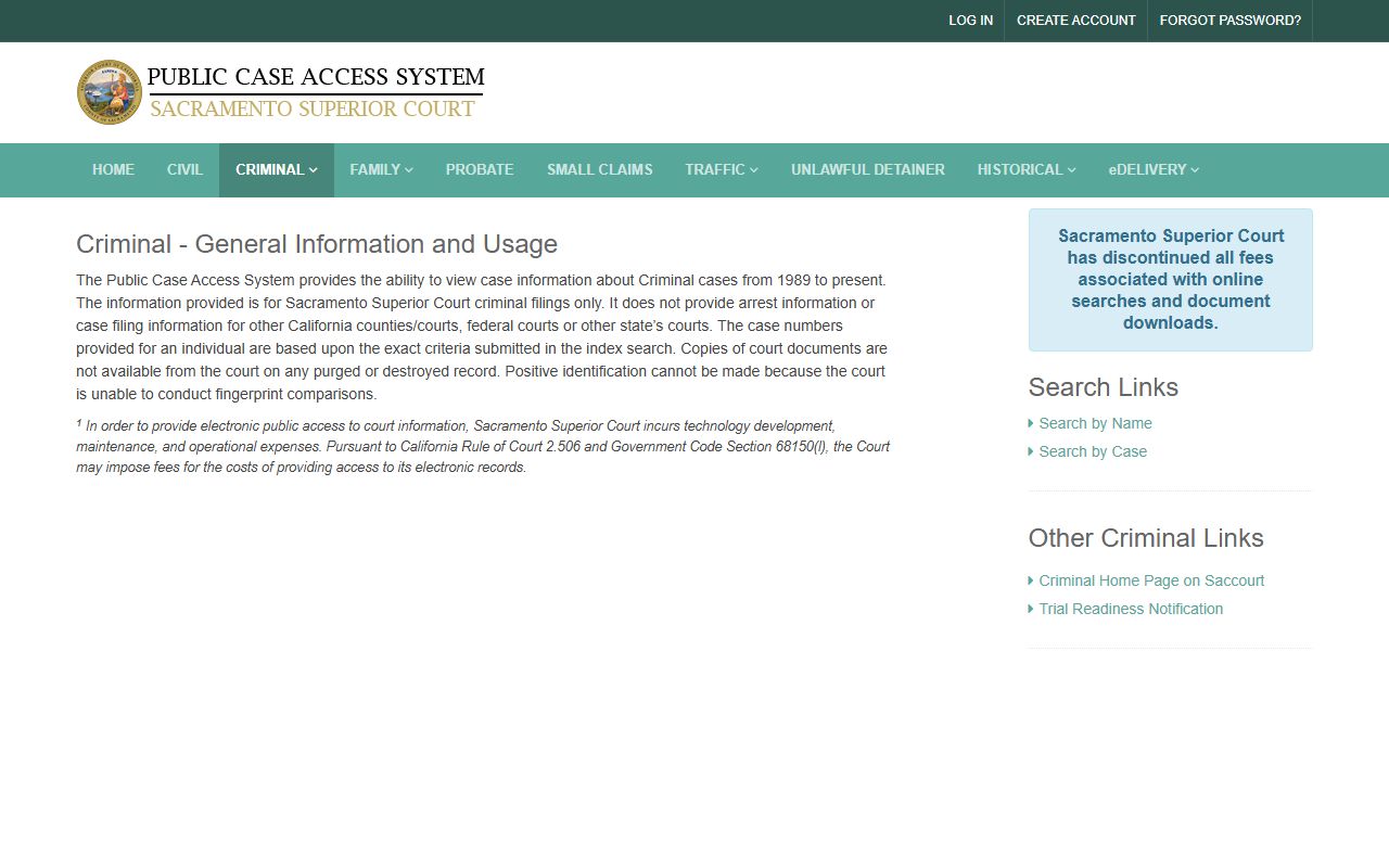 Sacramento County court records criminal case access search