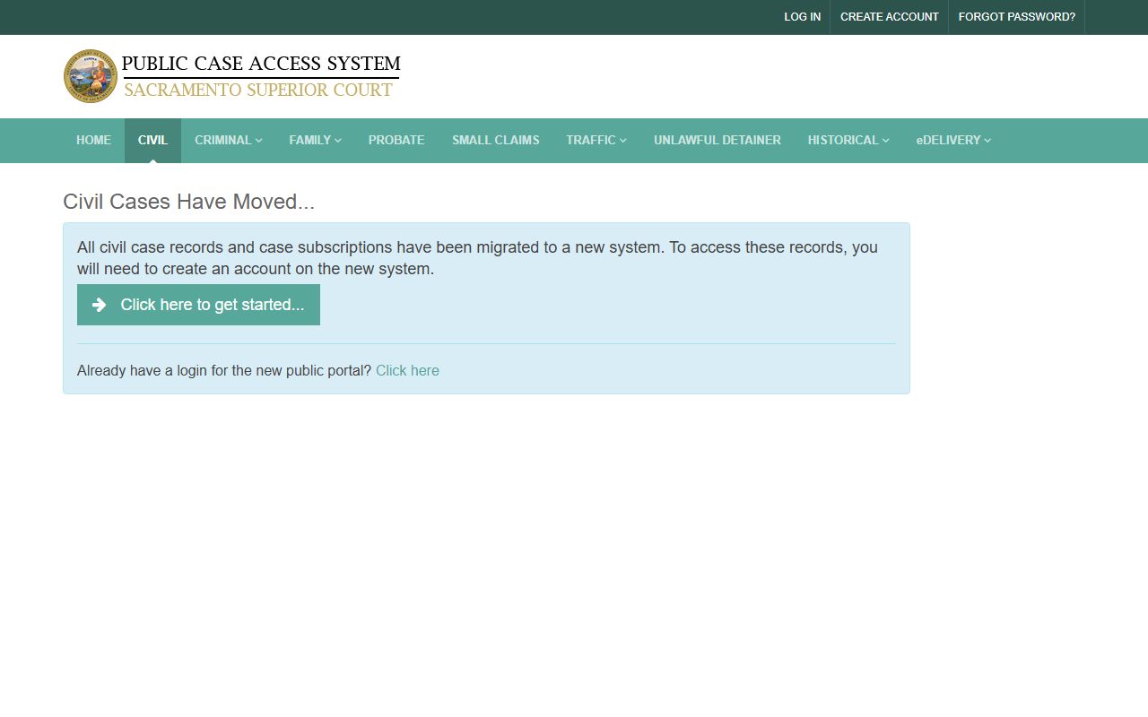 Sacramento County court records civil case access search