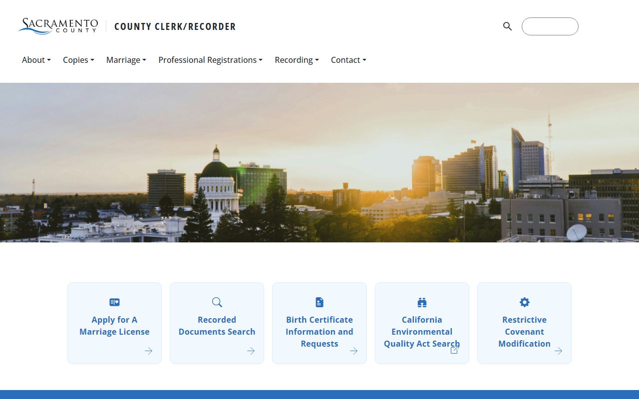 Sacramento County Clerk/Recorder public records homepage