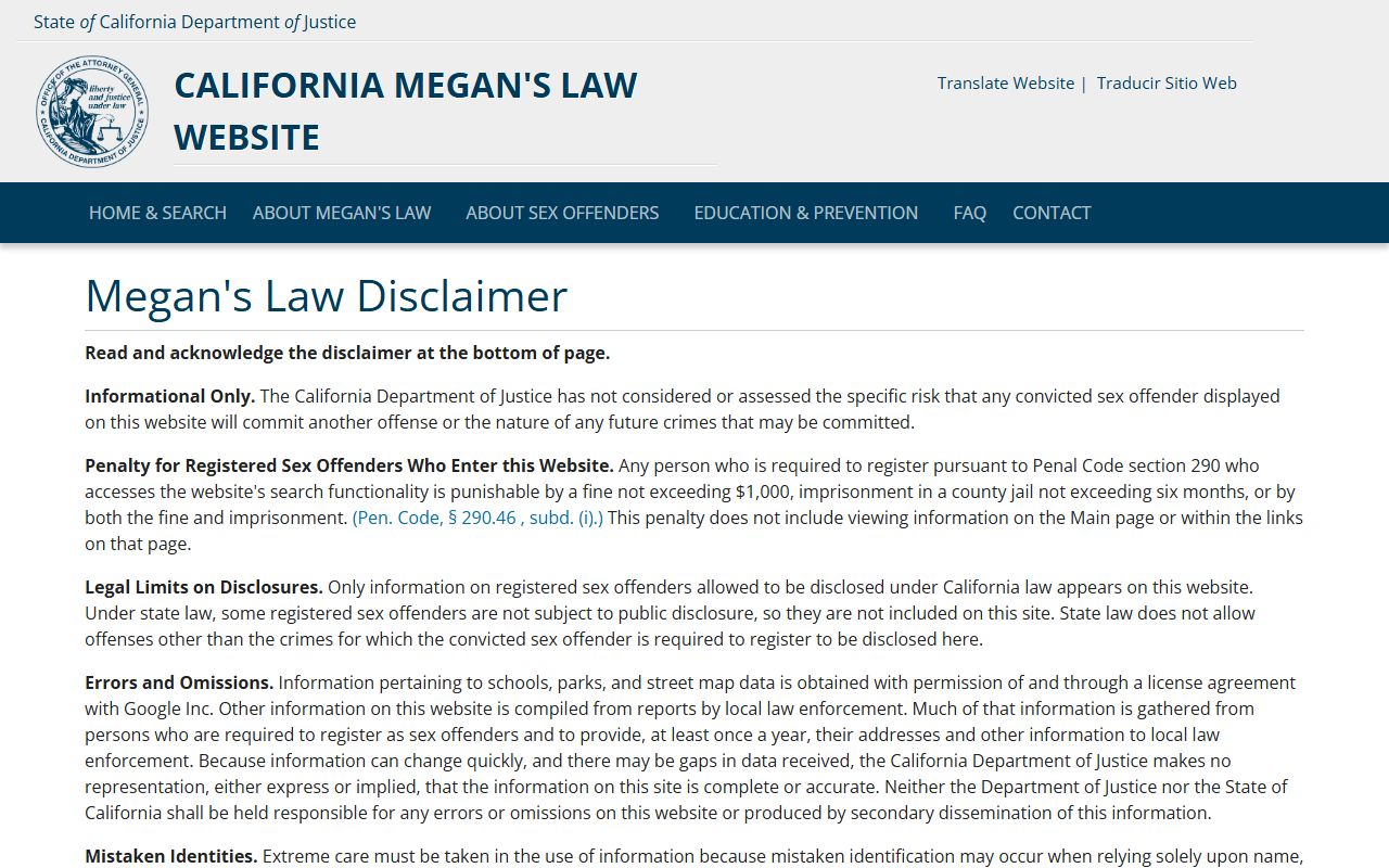 Sacramento County released inmates California Megan's Law registry